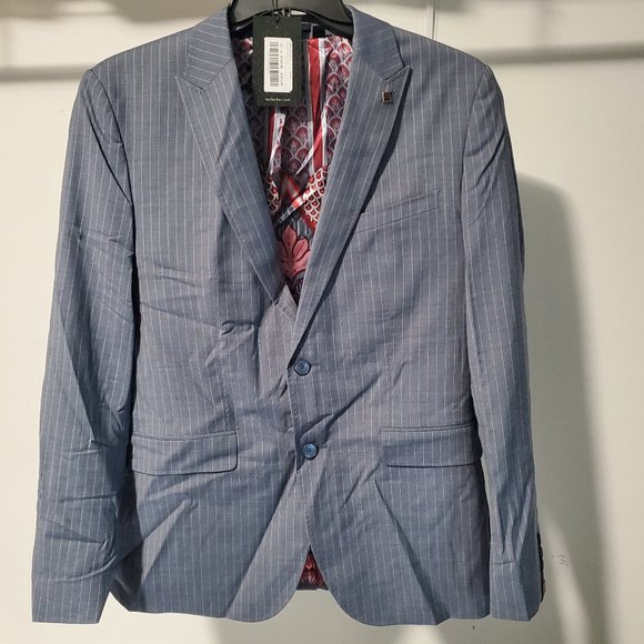 NWT Ted Baker Men's Debonair Stripe GullJ Wool Suit Jacket Blue 44R $625 BB456